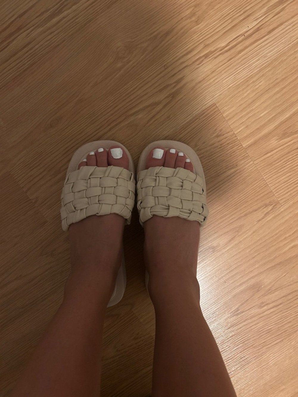 Woven Slide Sandals in Cream